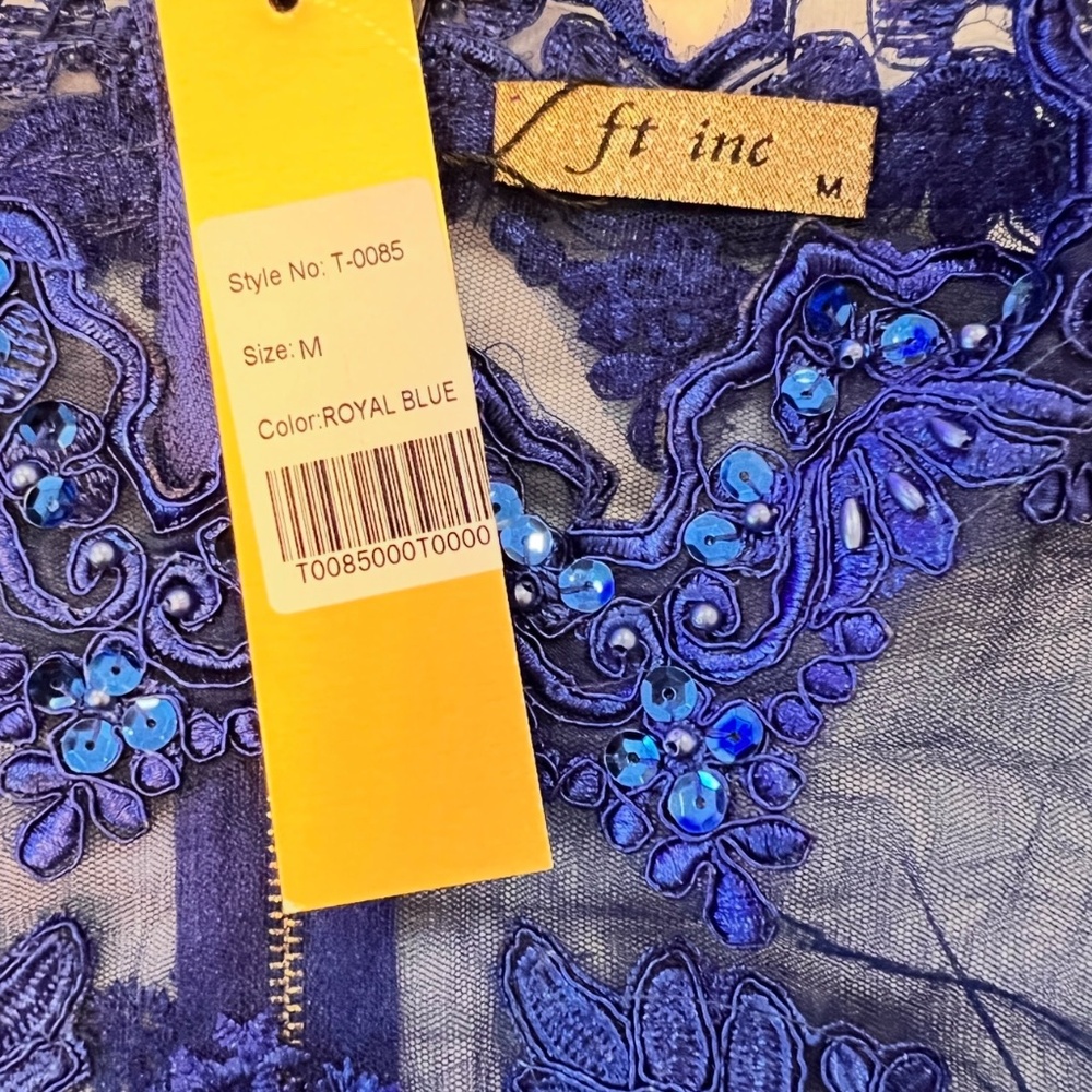 #A030   FT INC Royal Blue Lace Embroidered Sequin Sheer Top – Size XL – New - Picture 7 of 12